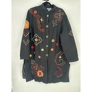 Vintage Indigo Moon Jacket Duster Boho Hippie Artsy Lagenlook Embroidered 1X